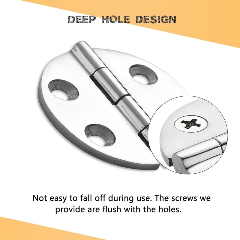 DIALESHU Heavy Duty Marine Boat Hatch Hinges, 316 Stainless Steel, 2.5-Inch Round Hinges for Cabinet Door with Screws (2-Pack) - Image 5